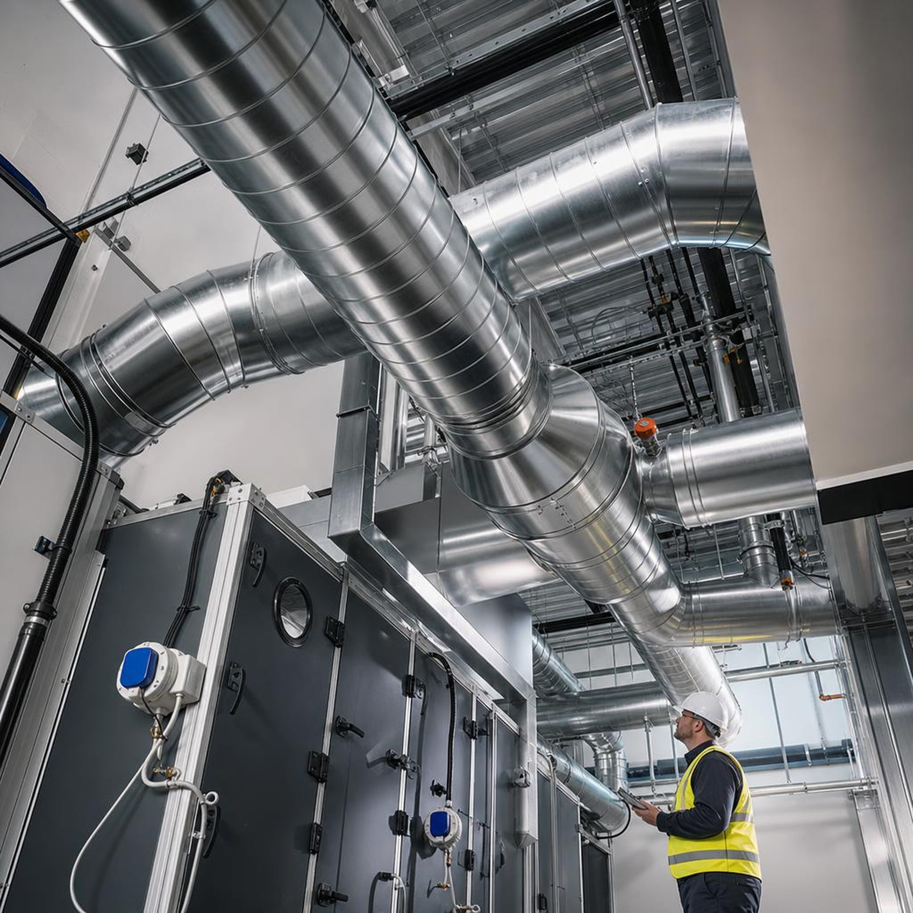 Sieera Solutions technician inspecting commercial HVAC ductwork installation